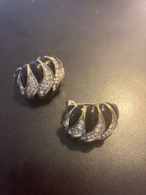 Elegant Black and Silver Crystal Clip-On Earrings